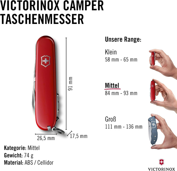 Victorinox Schweizer Taschenmesser, Camper, Swiss Army Knife, Multitool, 13 Funktionen, Klinge, Kork