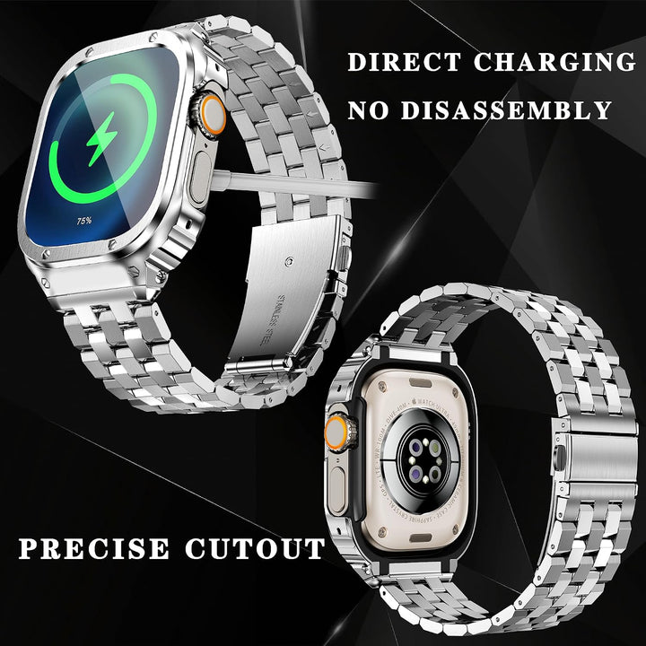 Bänder kompatibel für Apple Watch Serie 10 42mm, Edelstahl Apple Watch Bänder mit Gehäuse, Metall iW