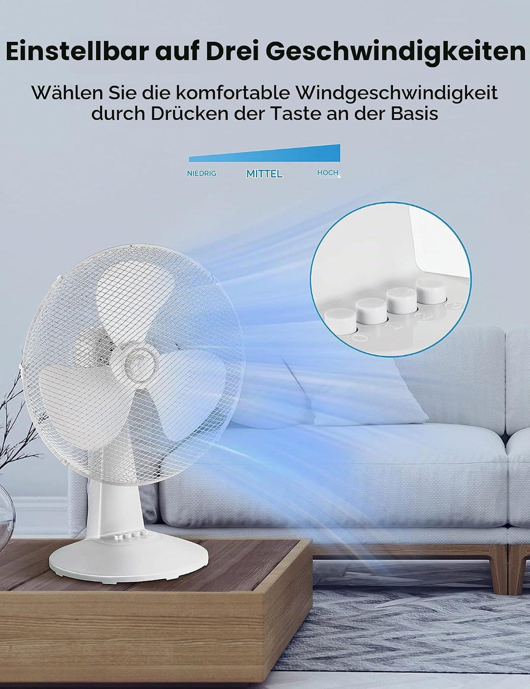 Midea FT40-21M Tischventilator, 40 W, Durchmesser 40 cm, leiser Ventilator mit 3 Flügeln, 3 Geschwin