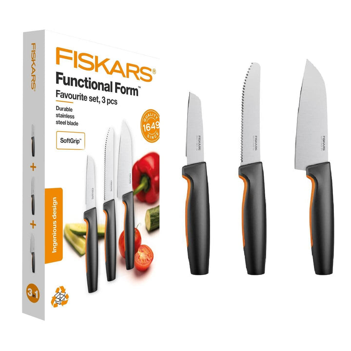 Fiskars Küchenmesser-Set, 3-teilig, Functional Form, Inklusive Kochmesser (klein), Tomatenmesser, Sc