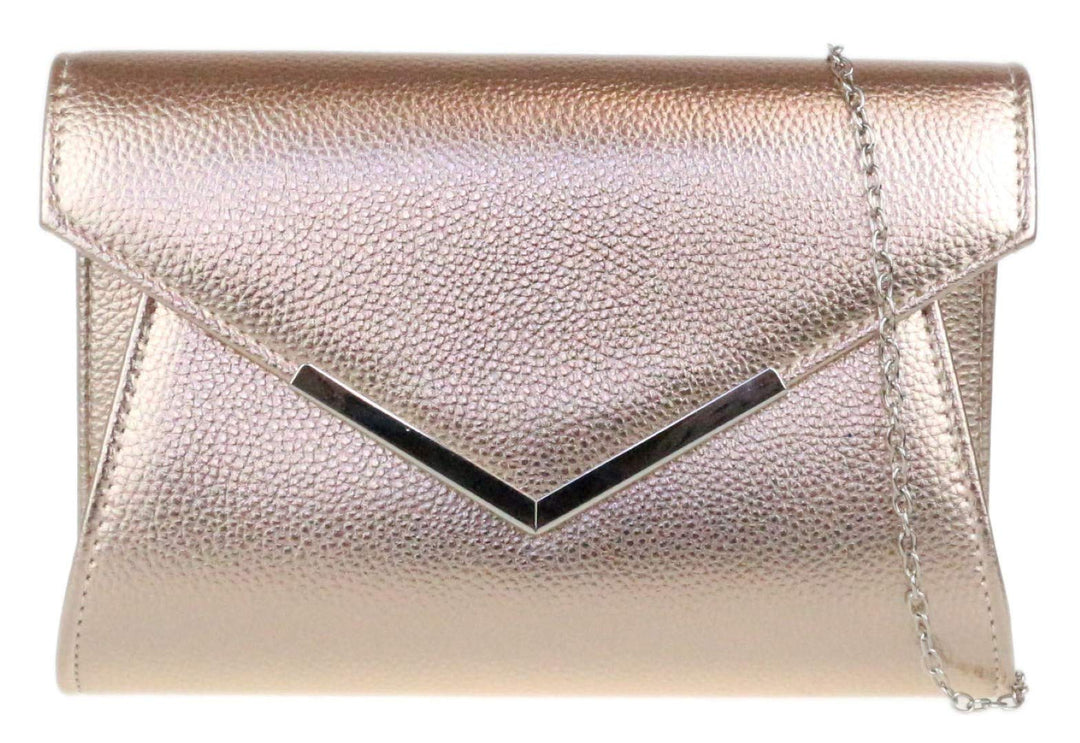 Girly Handbags Damen-Clutch aus Kunstleder mit metallischem Rahmen Champagnerfarben, Champagnerfarbe