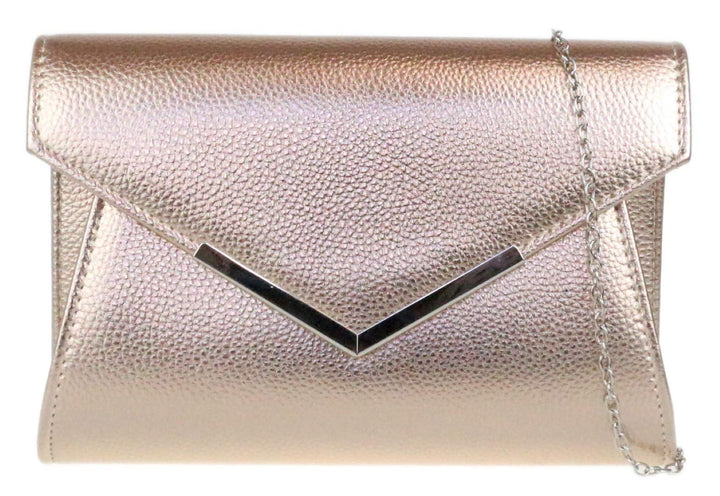 Girly Handbags Damen-Clutch aus Kunstleder mit metallischem Rahmen Champagnerfarben, Champagnerfarbe