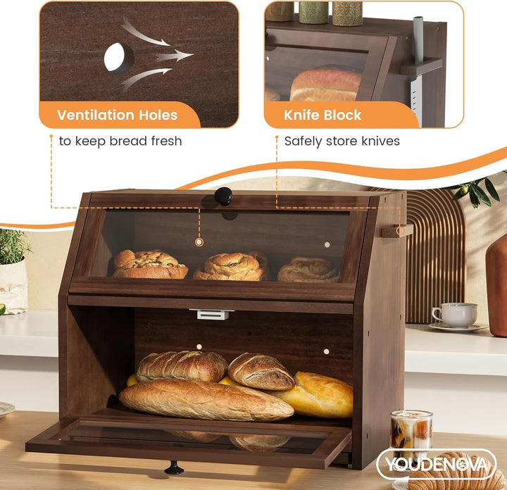YOUDENOVA Brotkasten Eco Brotbox Brotkorb mit Schneidebrett Aufbewahrungsbox Küche Brotaufbewahrung