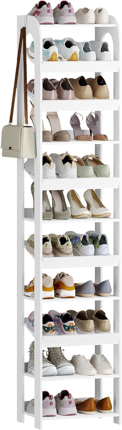 Hzuaneri Vertikales Schuhregal, 11 Ebenen Schmale Schuhregale, Holz-Schuh-Organizer für Schrank, Ein