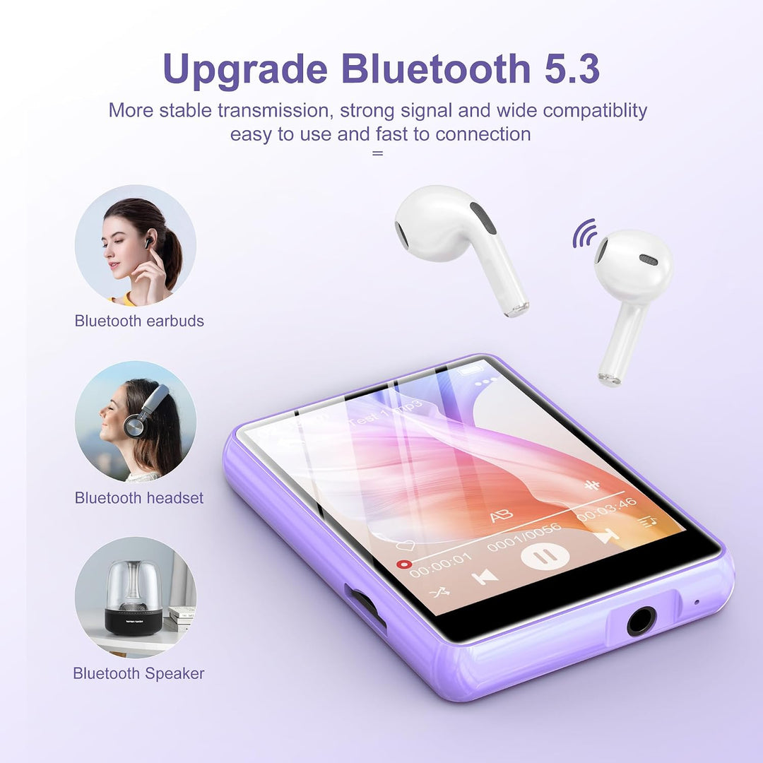 SWOFY 64GB MP3 Player Bluetooth 5.3, HiFi Musikplayer mit 2,4 Zoll Touchscreen, Integrierter Lautspr