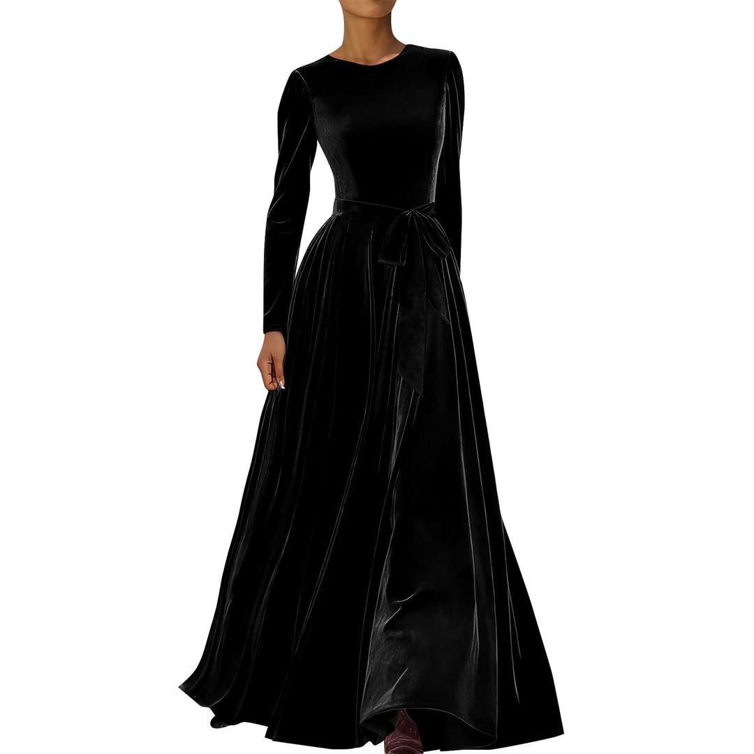 Abendkleid Damen Elegant Langarm Samtkleid Lang Festlich Cocktailkleid Hochzeitsgast Maxi Ballkleid