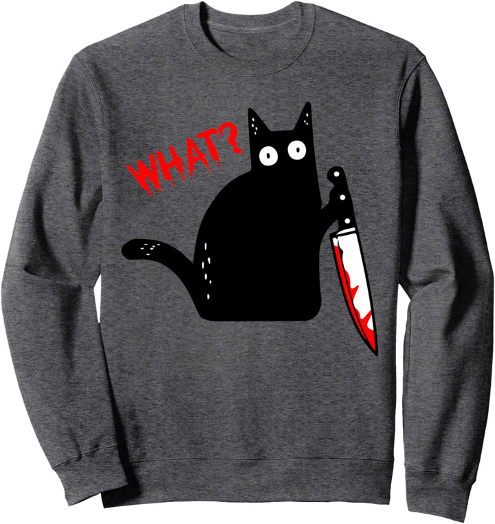 Lustige schwarze Katze mit Messer - schwarze Katze WAS? Sweatshirt