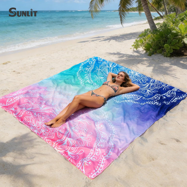 Sunlit - Design Stranddecke/Strandmatte 215 x 183 cm Blue Pink Mandala, 215 x 183 cm Blue Pink Manda