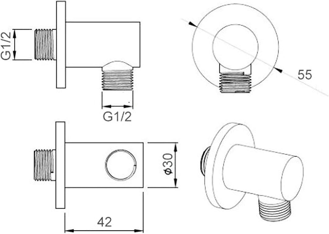 Retro Duschsystem mit Duschkopf Nostalgie 20cm Handbrause mit Keramikgriff Messing Wandanschlussboge