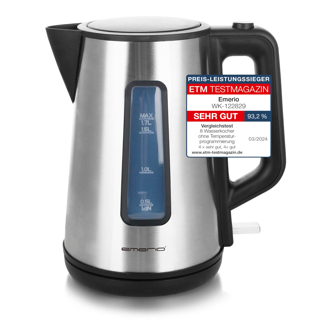 Emerio Wasserkocher doppelwandiges Cool-Wall Gehäuse 1.7L BPA 2200 Watt Auto Off Überhitzungsschutz
