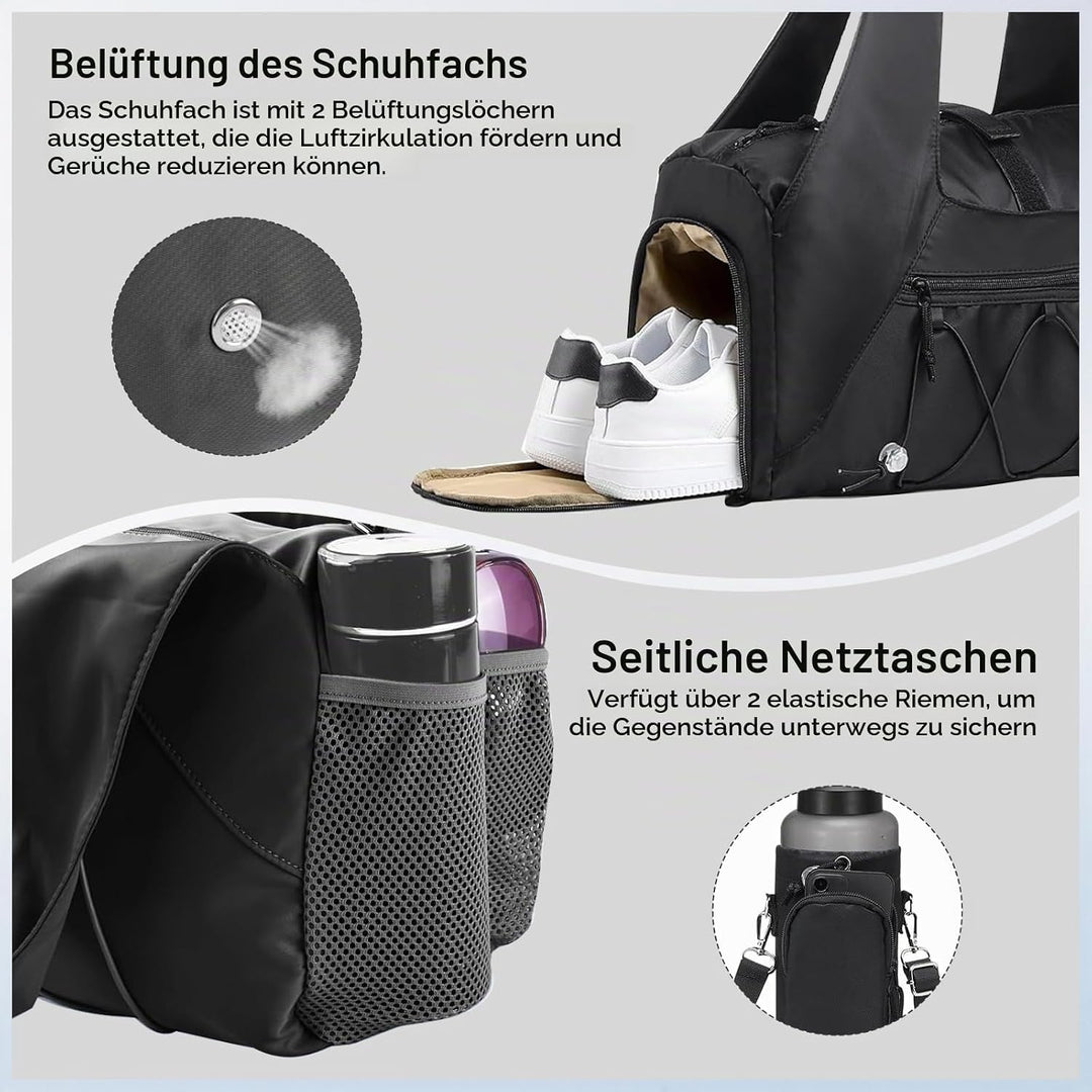 Sporttasche Damen - Sporttasche mit Schuhfach und Nassfach - Gym Tasche Leicht Wasserabweisend - Rei