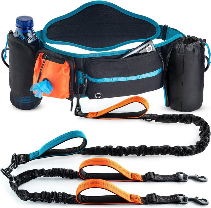 SparklyPets Hundeleine mit doppelter Bungee-Taille und Rückenstütze, doppelte Hundeleine für mittelg