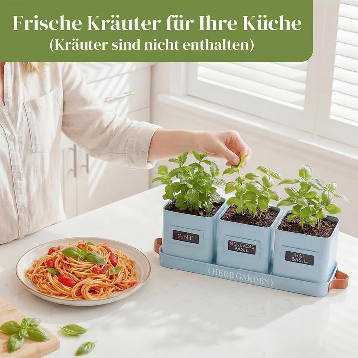 PERFNIQUE Kräutergarten für den Innenbereich, Kräutergarten-Pflanzgefäss-Set mit Tablett, Bauernhaus