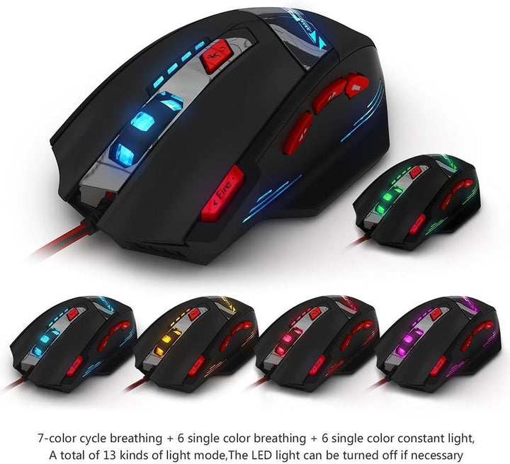 Zelotes PC Gamer Maus,8 Programmierbare Tasten,9200 DPI,USB Optischer Kabelgebundene Gaming Maus,Erg