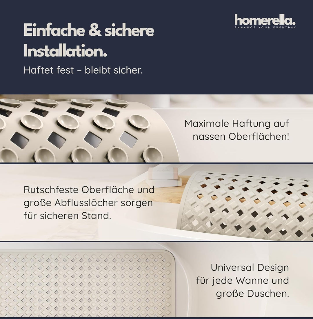 homerella® Badewannenmatte rutschfest 88x39cm, INKL. HAKEN, Rutschfeste Badematte BPA frei, Duschmat