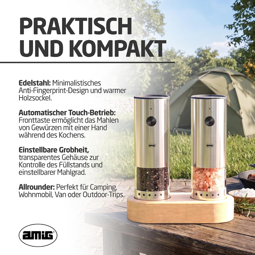 Amig Set von wiederaufladbaren USB-C Salz- und Pfeffermühlen Mini, Mini