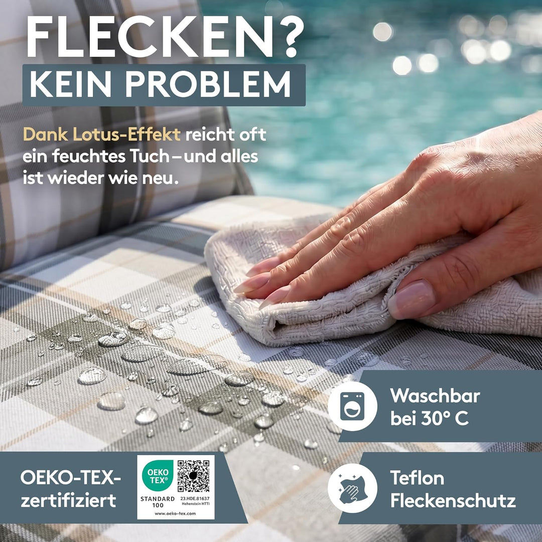 LILENO HOME Gartenstuhl Auflagen als [2er Set - Hochlehner] in Karo Grau Y - Bequeme Liegen als Sitz