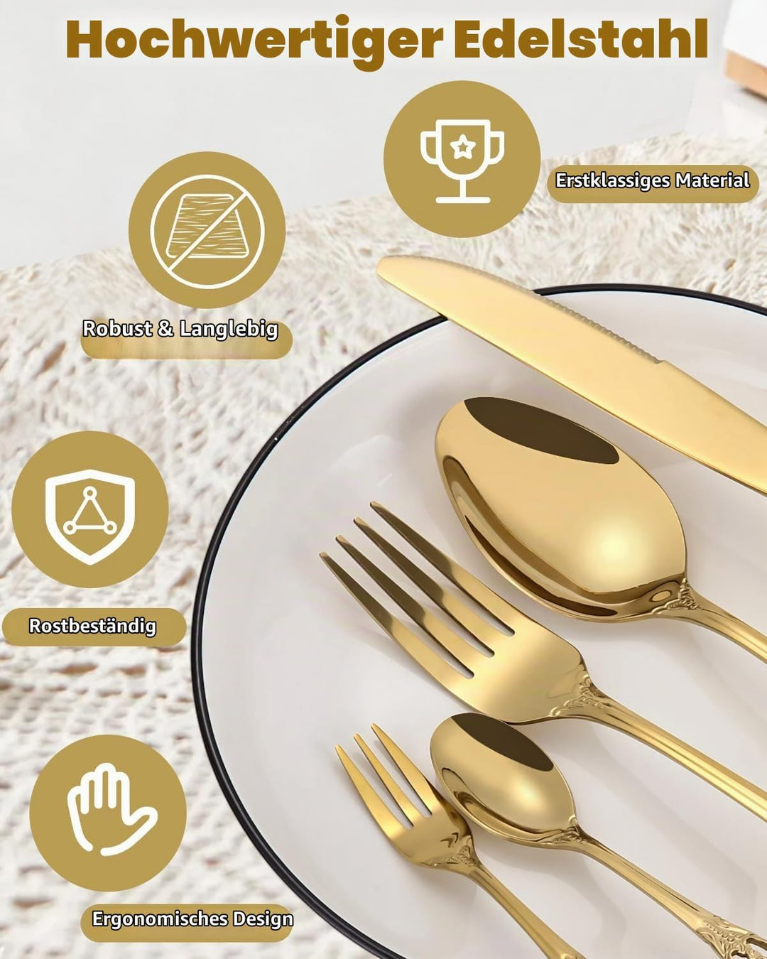 Besteck Set, 40-teilig Besteckset für 8 Personen, Edelstahl Poliert Essbesteck, Elegantes Besteck mi