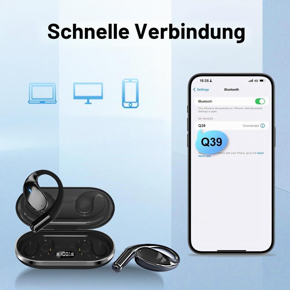 Kabellose Bluetooth-Sport-Ohrhörer mit Bluetooth 5.4-Technologie, Offenes Ohrbügel-Design, Kraftvoll