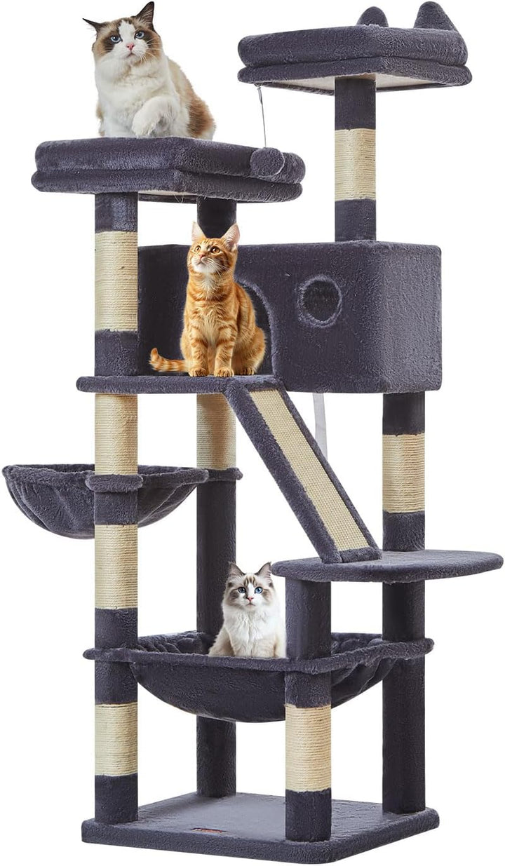 Taoqimiao 146CM Kratzbaum Gross, Katzenbaum Katzen Kratzbaum Grosse Katzen Stabil mit 2 Katzenhaus,