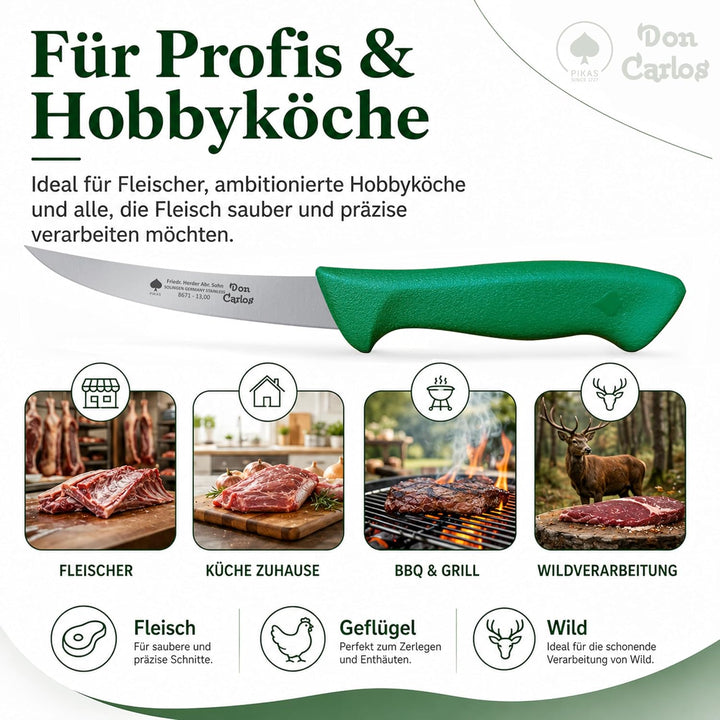 DON CARLOS Ausbeinmesser rostfrei, 56-57 HRC, schmale scharfe Klinge, Kunststoffgriff, Fleischmesser