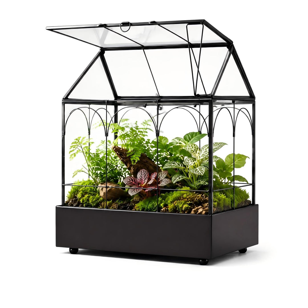 YIMORENCE V Grosses hohes Glaspflanzen-Terrarium – Haus Sukkulenten Terrarium Kit mit Lippe und Tabl