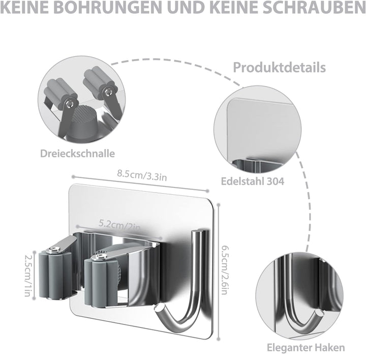 HOMEASY Besenhalterung Wand Selbstklebend 4 Stück Besenhalter Einzeln Gerätehalter mit Haken Ohne Bo