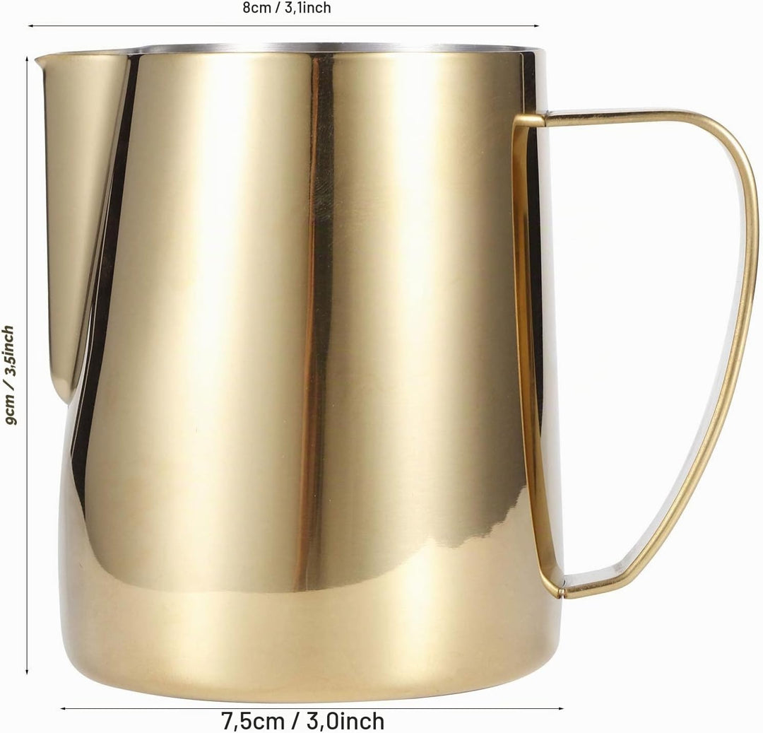 350ml Milchkännchen Golden aus Edelstahl Milk Pitcher Handheld Edelstahl Aufschäumkännchen Milch Auf