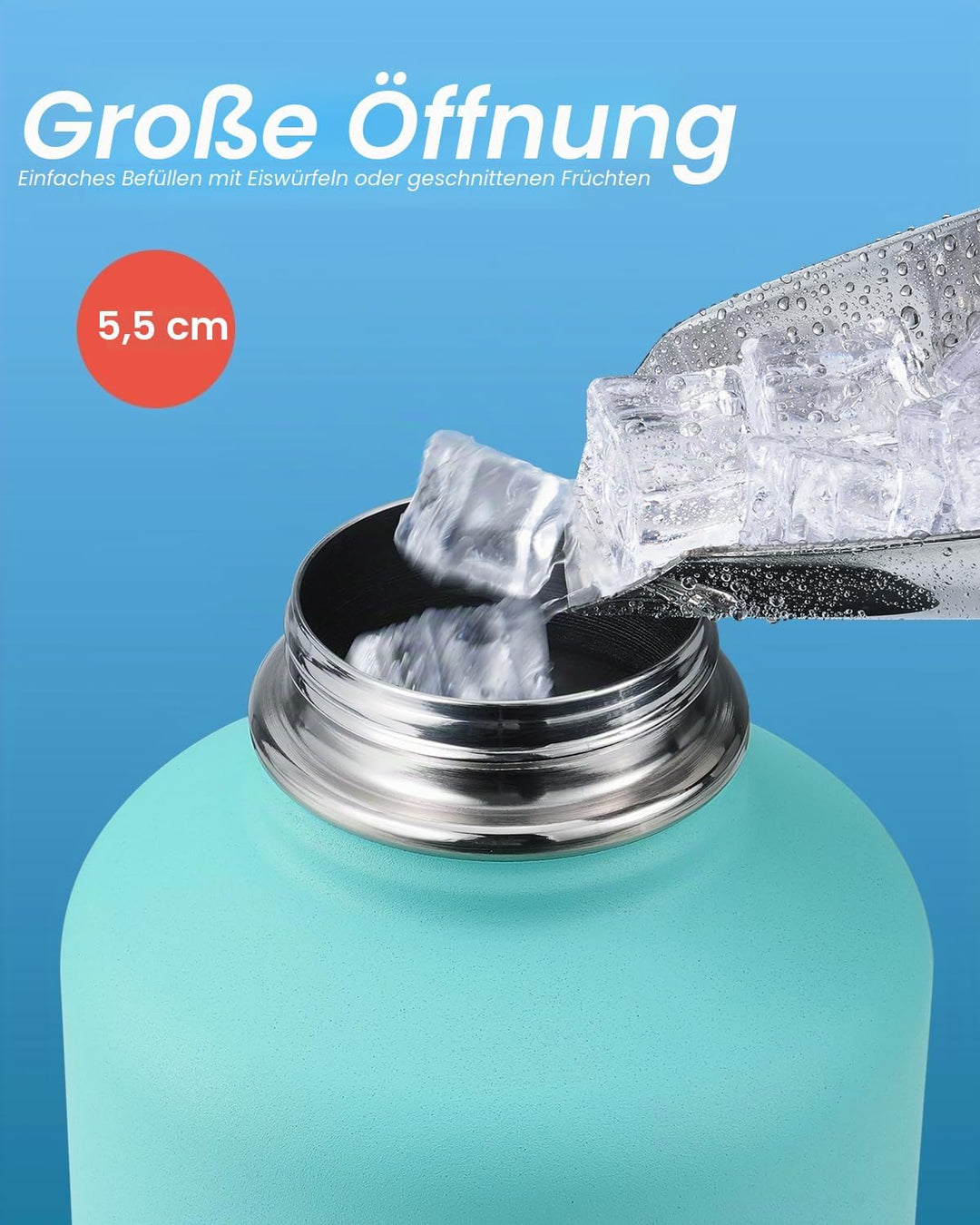 Isolierte Wasserflasche 2L, Coolflask Wasserflasche mit Strohhalm &amp; 3 Deckeln, Edelstahl Isolierte t