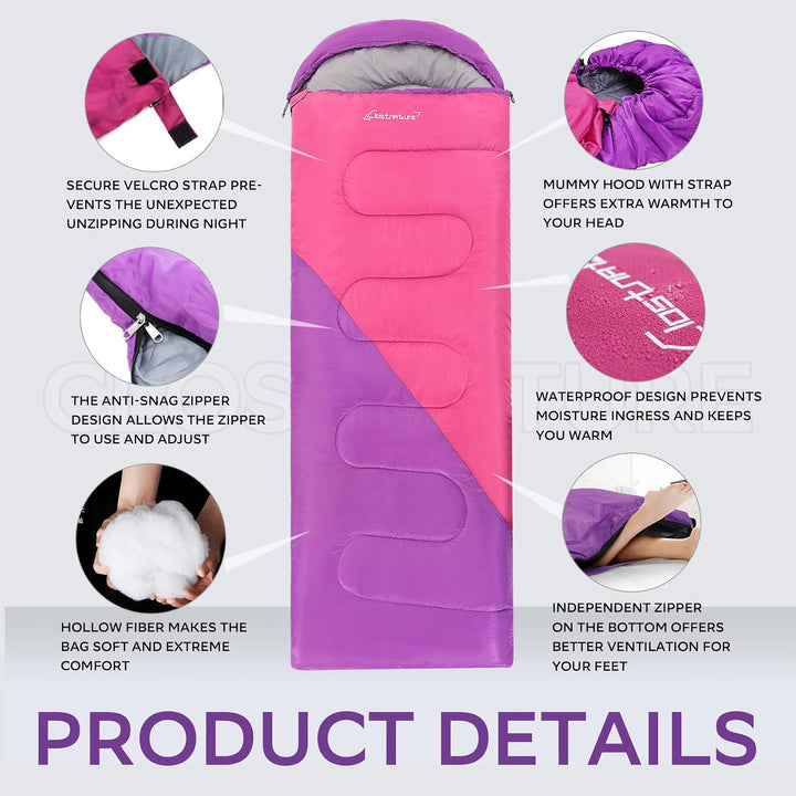 Clostnature Leichter Camping Schlafsack, 3-4 Jahreszeiten Deckenschlafsack Violett 0.9 KG, Violett 0