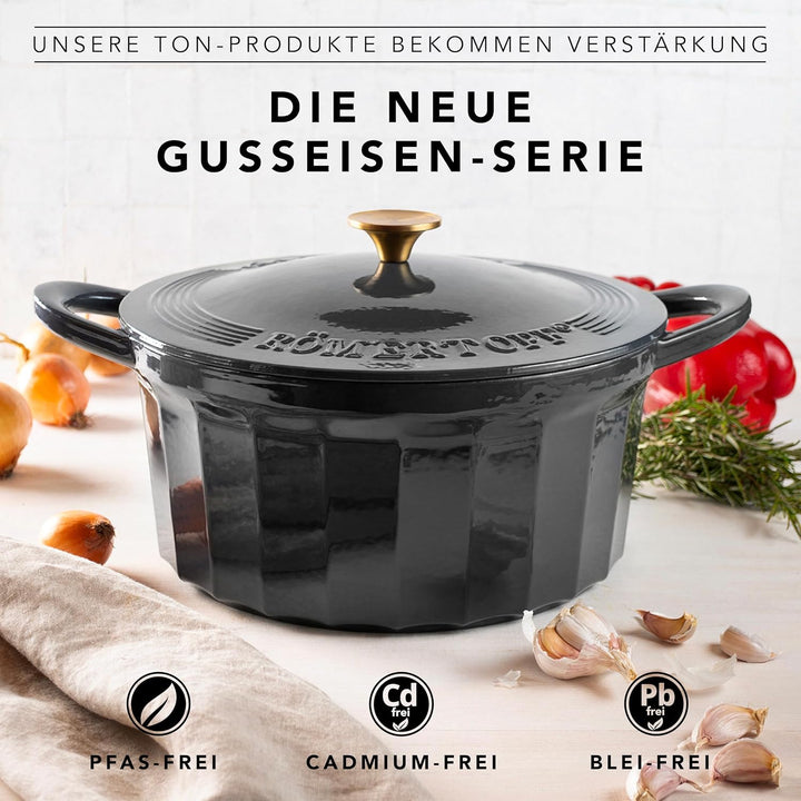Römertopf Bräter Emaille Gusseisen Topf Schmortopf 28 cm Deckel, Anthrazit Anthrazit 28 cm, Anthrazi