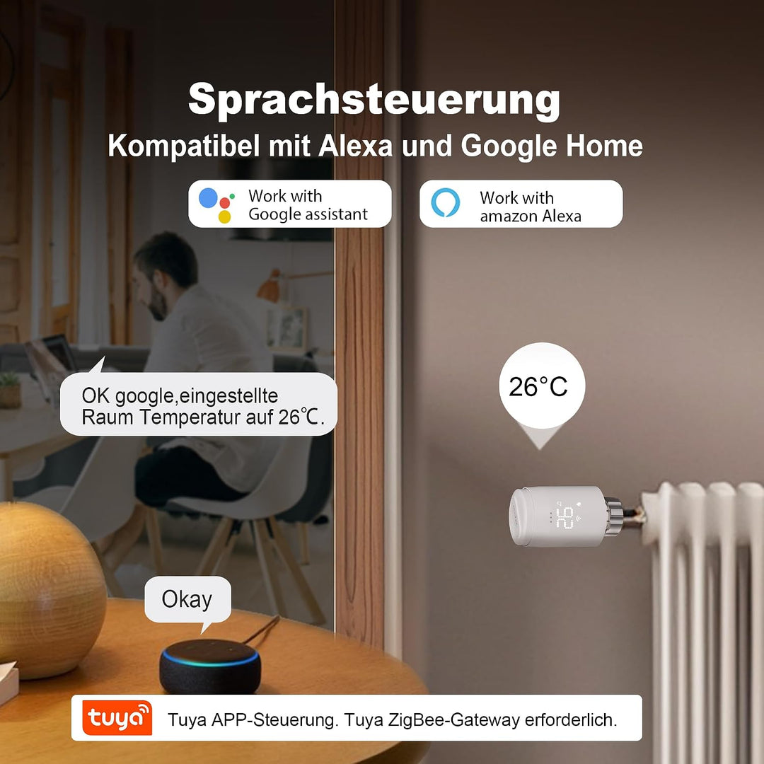 ECOBAY Smartes Heizkörperthermostat 2er-Pack, Zigbee TRV Erweiterung, kabelloses Heizungsthermostat,