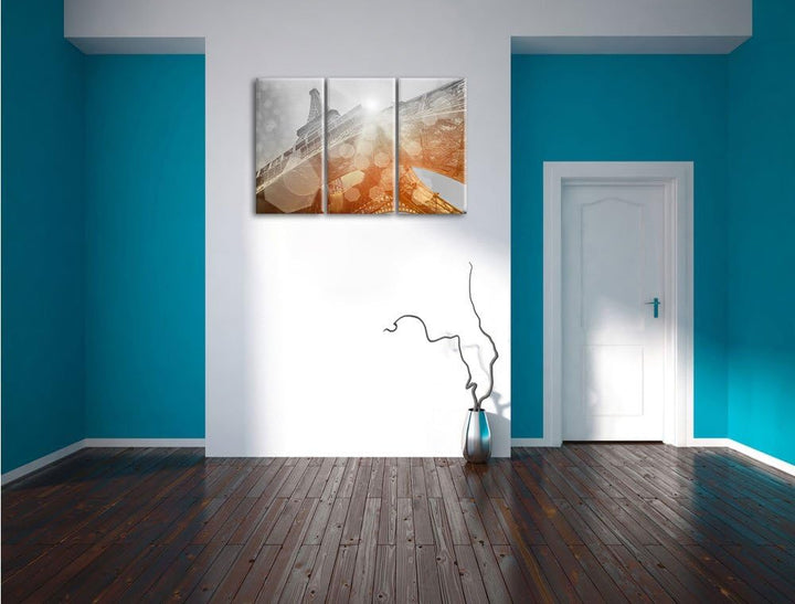 Pixxprint Der Eiffelturm im Sonnenschein als Leinwandbild/Grösse: 3 Teilig (120x80) cm/Wandbild/Kuns