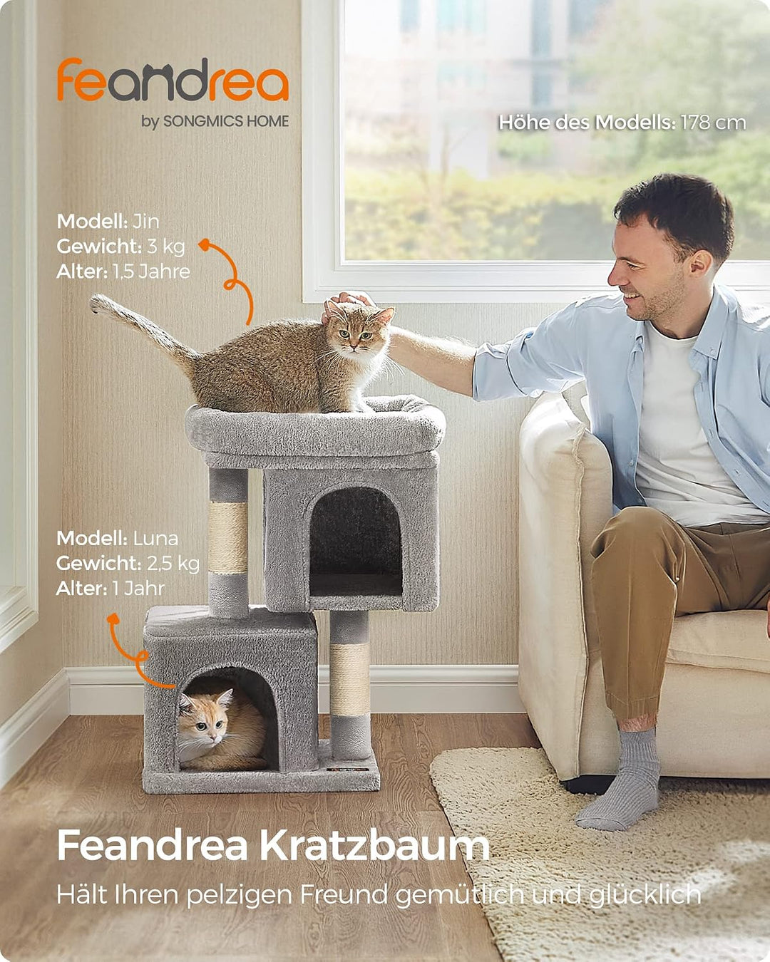 Feandrea Kratzbaum klein, 67 cm Katzenbaum, Katzenhaus für Kätzchen bis zu 3 kg, grosse Plattform, S