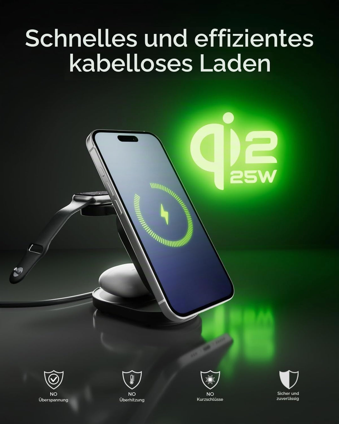 SBS Qi2 25W Power Dock 3in1 MFI MagSafe, Wireless-Ladegerät für iPhone, AirPods, Apple Watch, Schnel