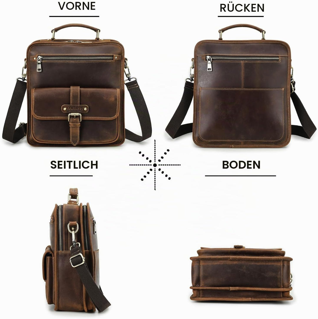 CONTACTS Umhängetasche Herren Schultertasche 13 Zoll Herrentasche Kuriertasche echtes Leder für Arbe