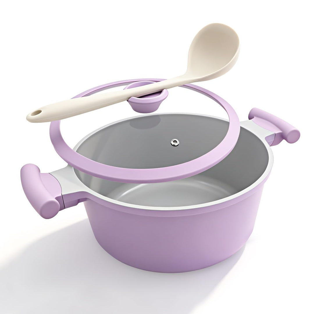 AIKENBBKK Kochtopf 24cm mit Deckel, 5L Anthaft Aluminium Schmortopf- Lila Lila 24 cm-mit Deckel, Lil