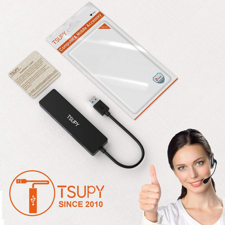 TSUPY USB-3.0-Hub, Multiport-Splitter, 5 USB-Ports mit Micro-SD-Kartenleser für PC, MacBook, Surface