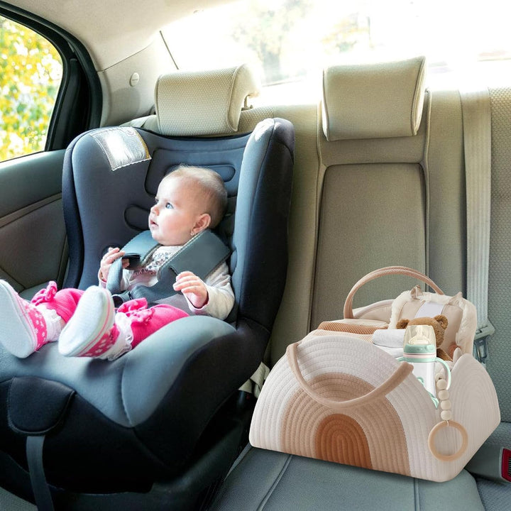 WIYETY Baby Wickeltisch Organizer Korb: Baumwollgewebt Wickel Organizer mit Griffen, Handlicher Wick