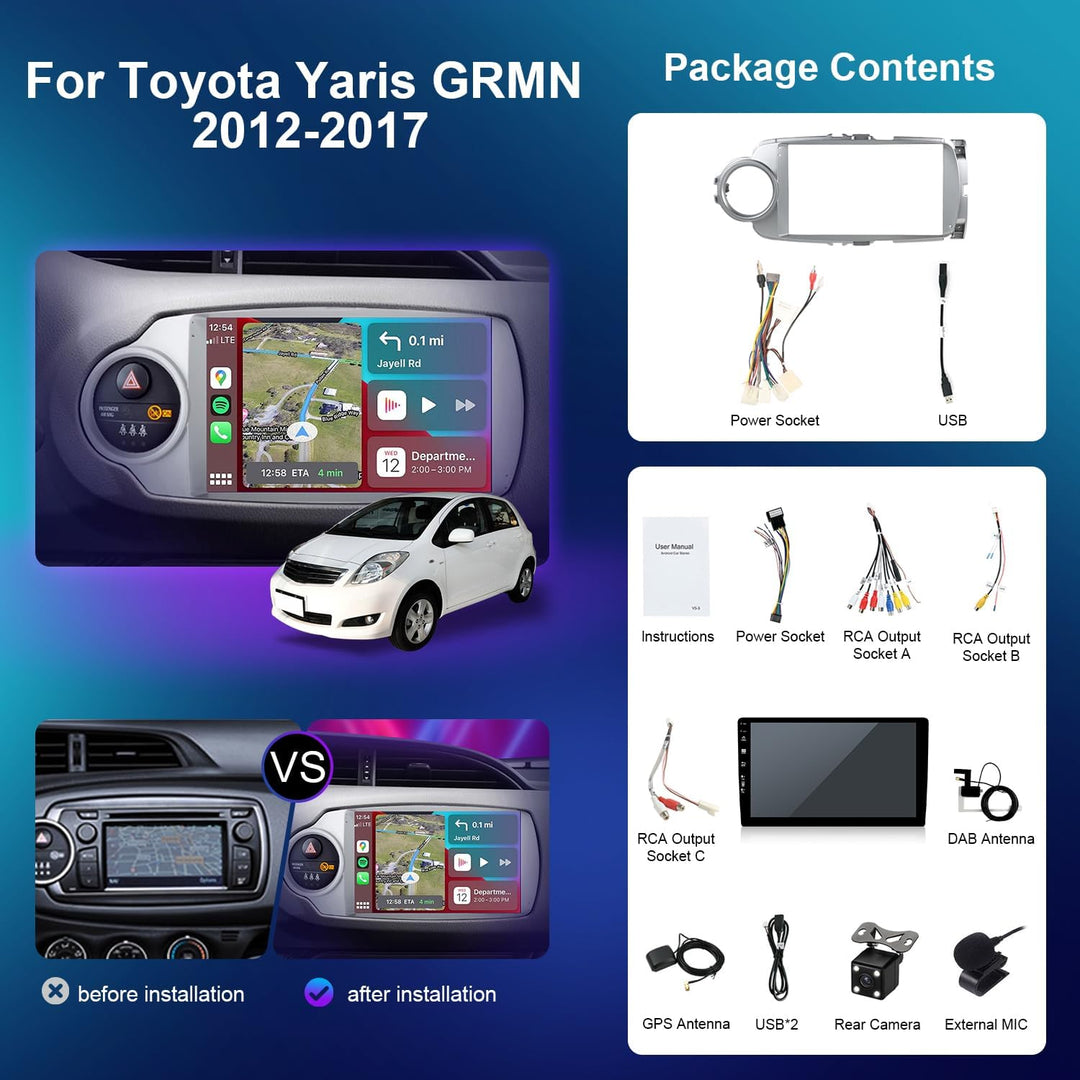 Android 16 IPS Autoradio Passt für Toyota Yaris GRMN (2011-2018) - Eingebaut DAB - Kabellos Carplay/