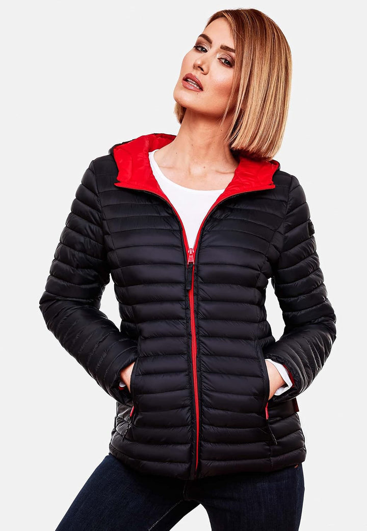 MARIKOO Damen leichte Übergangsjacke Steppjacke mit Kapuze Asraa XS-3XL S Navy, S Navy
