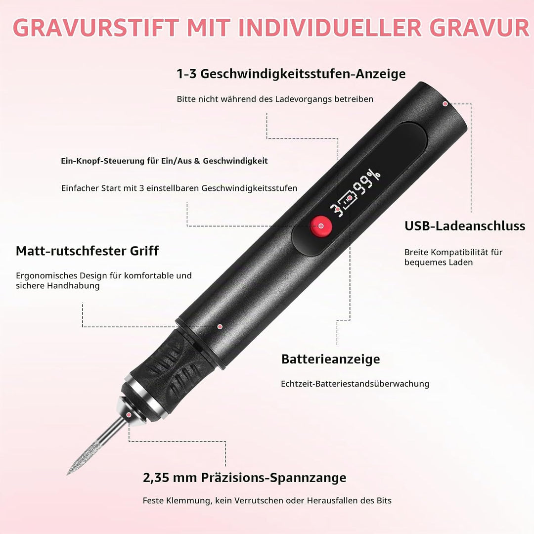 Customizer Gravierstift Set kabellos, wiederaufladbarer Customizer Engraving Pen mit 3 Geschwindigke
