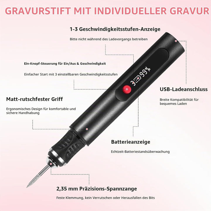 Customizer Gravierstift Set kabellos, wiederaufladbarer Customizer Engraving Pen mit 3 Geschwindigke