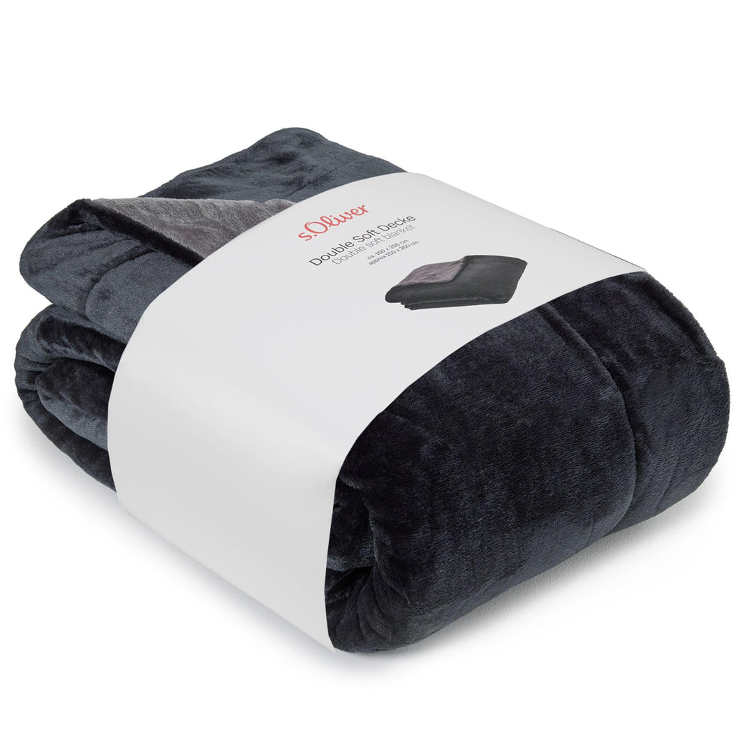 s.Oliver Doublesoft Kuscheldecke 150x200 - super kuschelig &amp; warm, Polyesterflausch Decke dunkelgrau