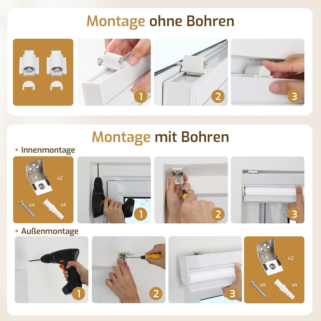 Grandekor Elektrische Rollos mit Lithiumbatterie,Elektrisches Verdunklungsrollo mit Motor &amp; Fernbedi