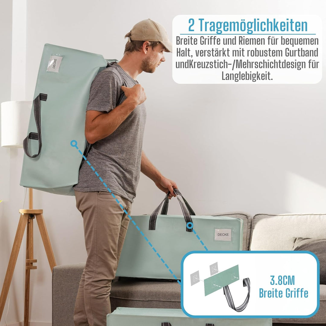VENO 87 Liter extra grosse Umzugstaschen mit Rucksackgurten, Umzugshelfer, Starke Griffe und Reissve