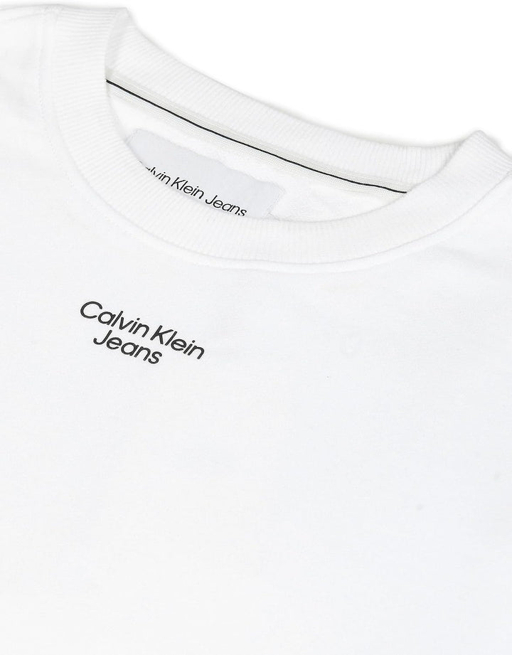 Calvin Klein Jeans Herren Stacked Logo Rundhalsausschnitt Schweres Strickmaterial XL Weiss (Bright W