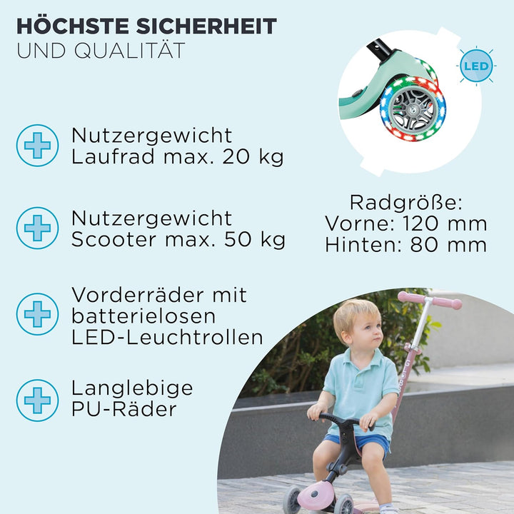 Globber Go Up Active Beleuchtung, 360 Grad, Evolutionärer Roller mit Sitz und Lichtern für Kleinkind