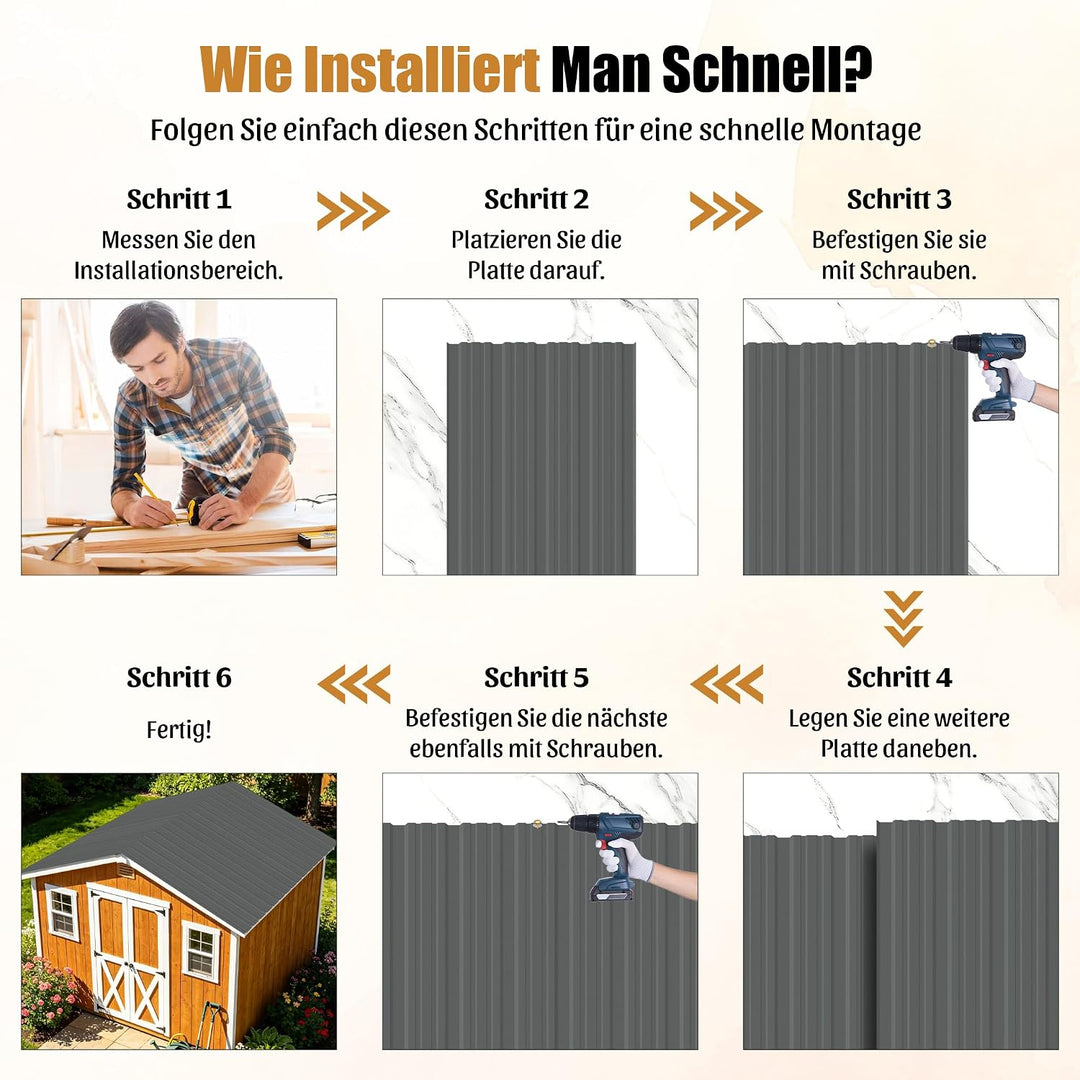 15 Stück Profilblech Verzinkter Stahl – 6 m² Dachblech Set mit Schrauben, UV-beständig, Winterfest W