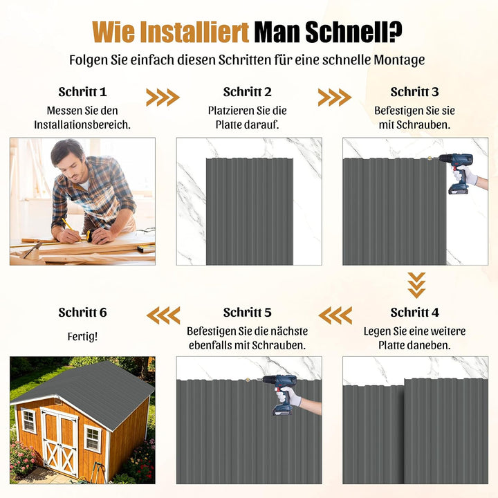 15 Stück Profilblech Verzinkter Stahl – 6 m² Dachblech Set mit Schrauben, UV-beständig, Winterfest W